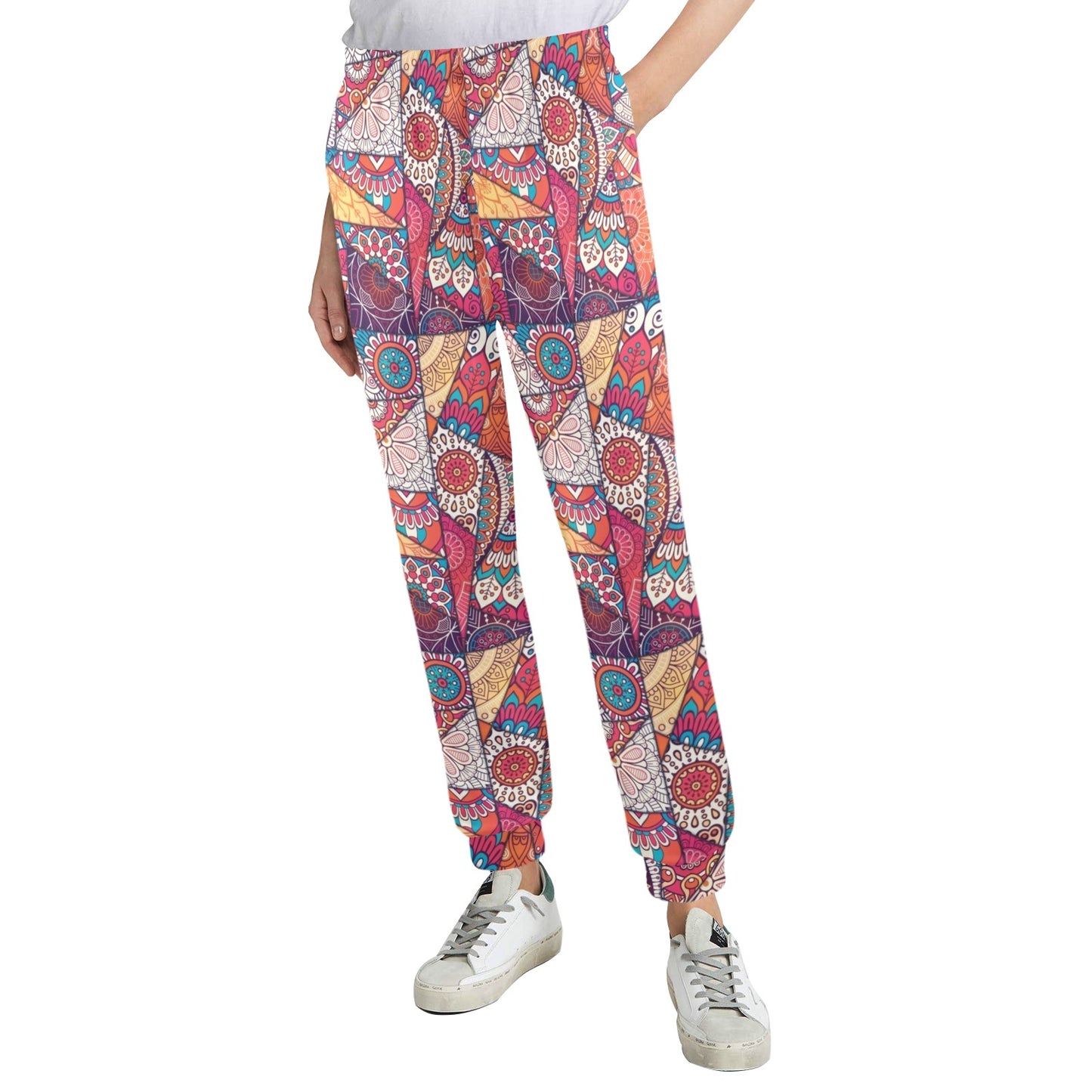 Patchwork Print Design LKS401 Women's Casual Track Pants