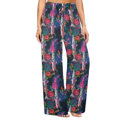Barracuda with Folwer Pattern Print Design 01 Women's Wide Leg Lounge Pants