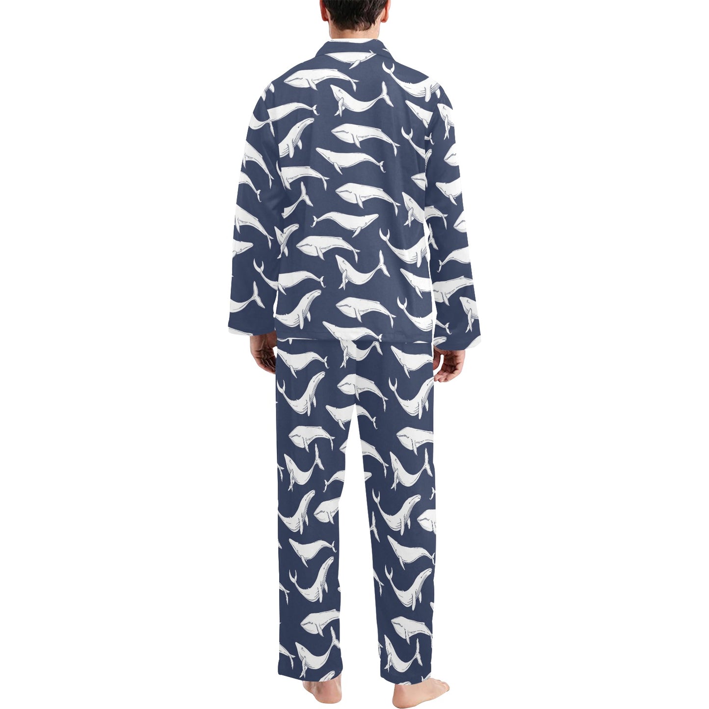 Whale Print Design LKS308 Men's Long Pajama Set
