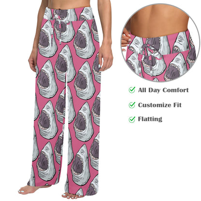 Great White Shark Pattern Print Design 01 Women's Wide Leg Lounge Pants