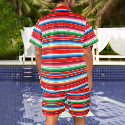 Serape Print Men's Beach Shirt and Shorts Set