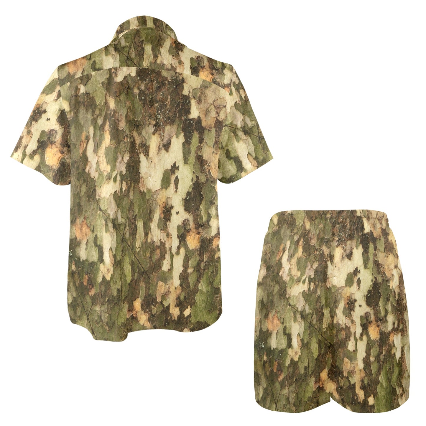 Camo Realistic Tree Texture Print Men's Beach Shirt and Shorts Set