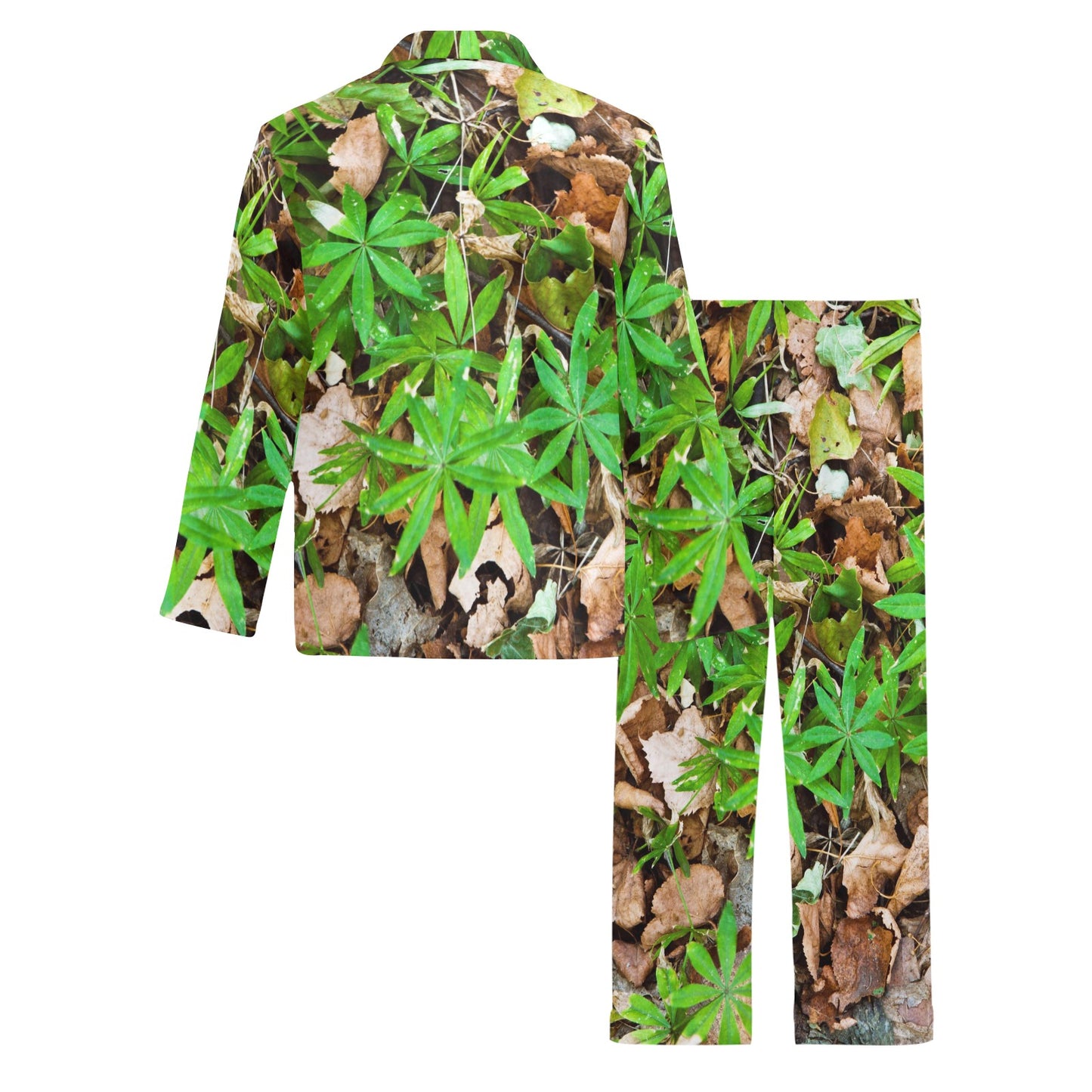 Camouflage Realistic Tree Fresh Print Men's Long Pajama Set