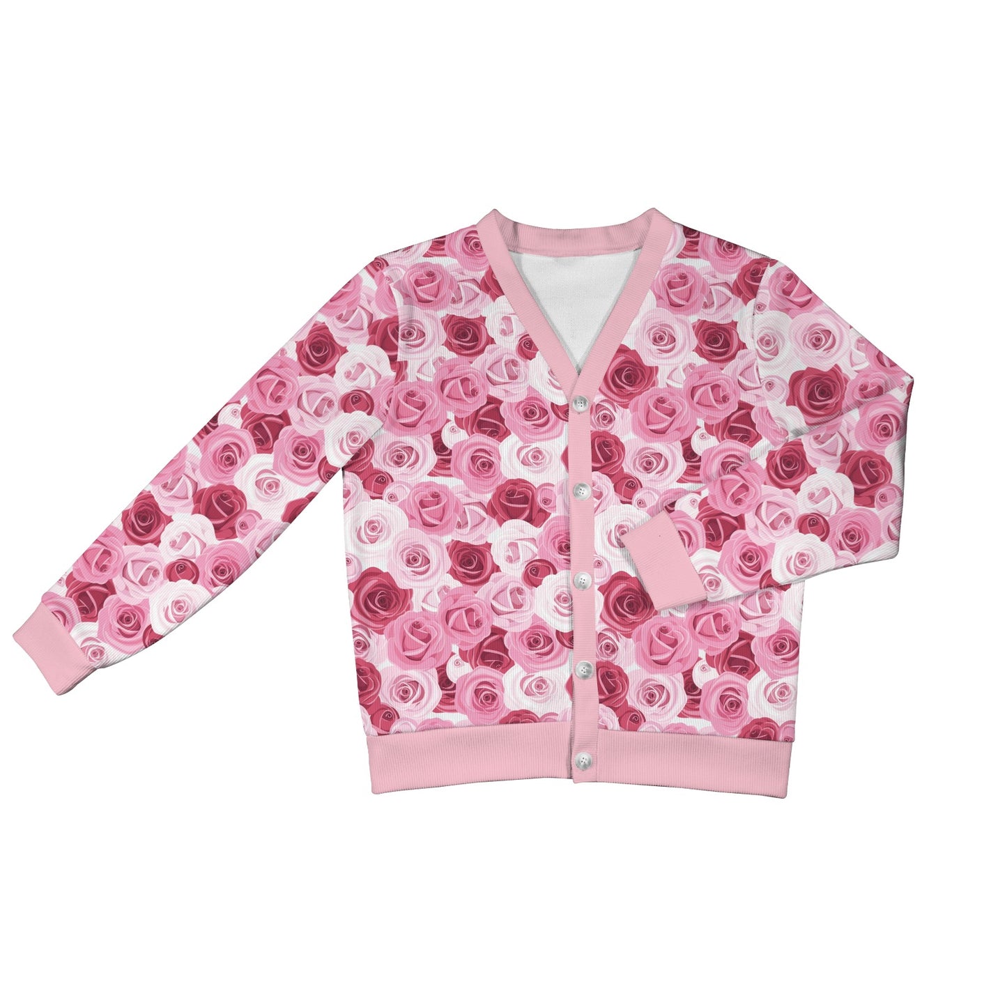 Pink Red Rose Pattern Print Women's Cardigan