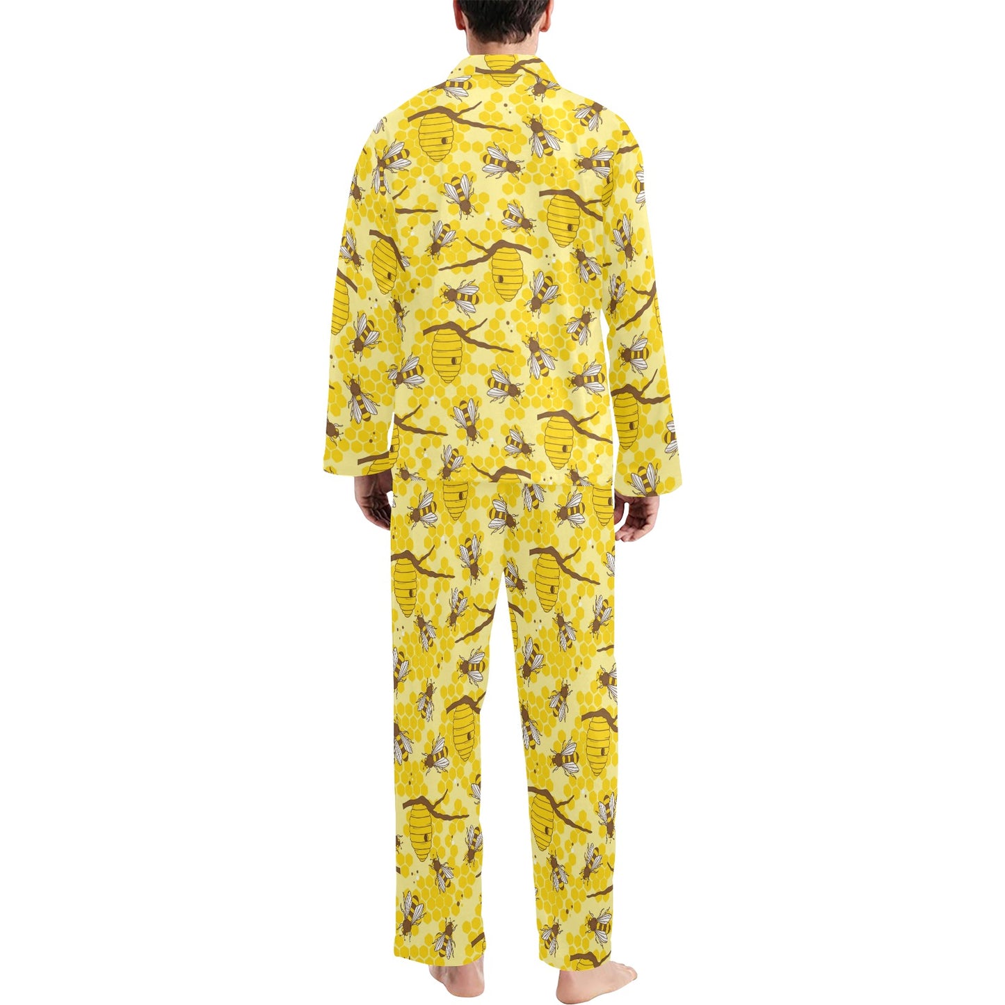 Bee With Honeycomb Print Design LKS302 Men's Long Pajama Set