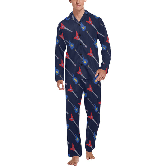 Electric Guitar Pattern Print Design 01 Men's Long Pajama Set