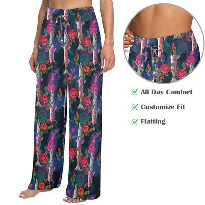 Barracuda with Folwer Pattern Print Design 01 Women's Wide Leg Lounge Pants