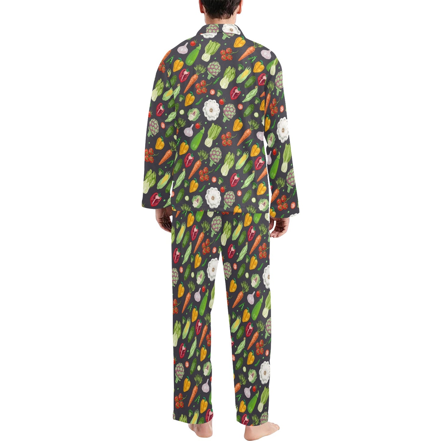 Vegan Pattern Themed Design Print Men's Long Pajama Set