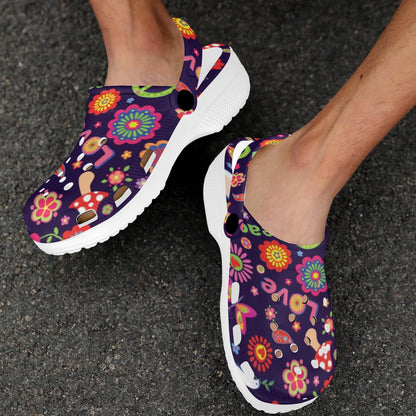 Flower Power Peace Design Print Unisex Clogs Shoes