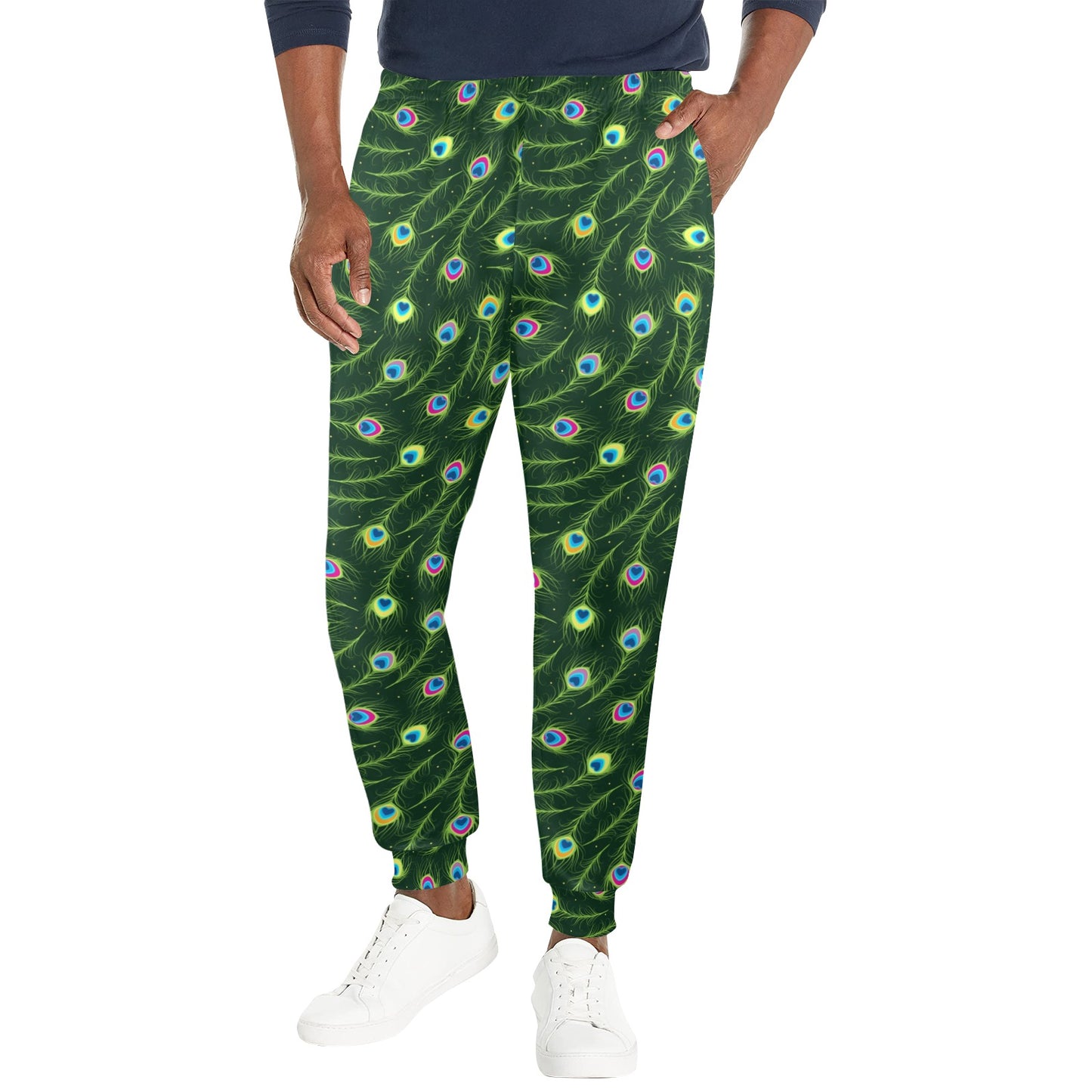 Peacock Feather Green Design Print Men's Casual Track Pants