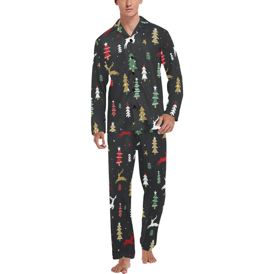 Christmas Tree Deer Style Pattern Print Design 03 Men's Long Pajama Set