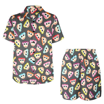 Monkey Head Design Themed Print Men's Beach Shirt and Shorts Set