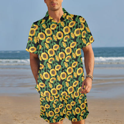 Sunflower Realistic Print Pattern Men's Beach Shirt and Shorts Set