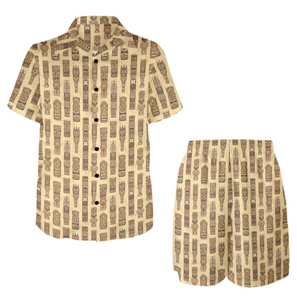 Totem Tiki Style Themed Design Men's Beach Shirt and Shorts Set
