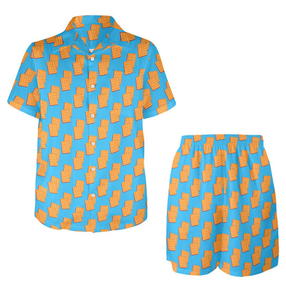 Waffle Print Design LKS304 Men's Beach Shirt and Shorts Set