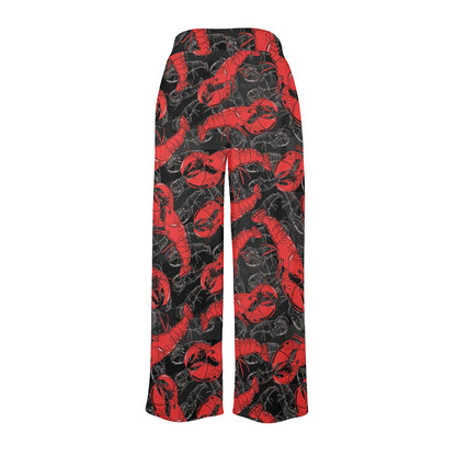 Lobster Pattern Print Design 04 Women's Wide Leg Lounge Pants