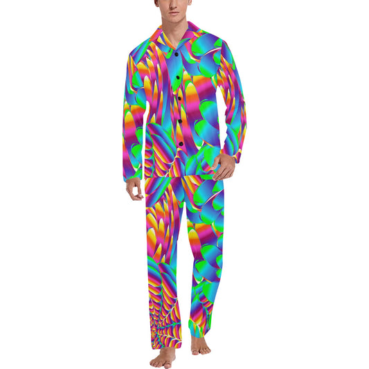 Psychedelic Trippy Pattern Men's Long Pajama Set