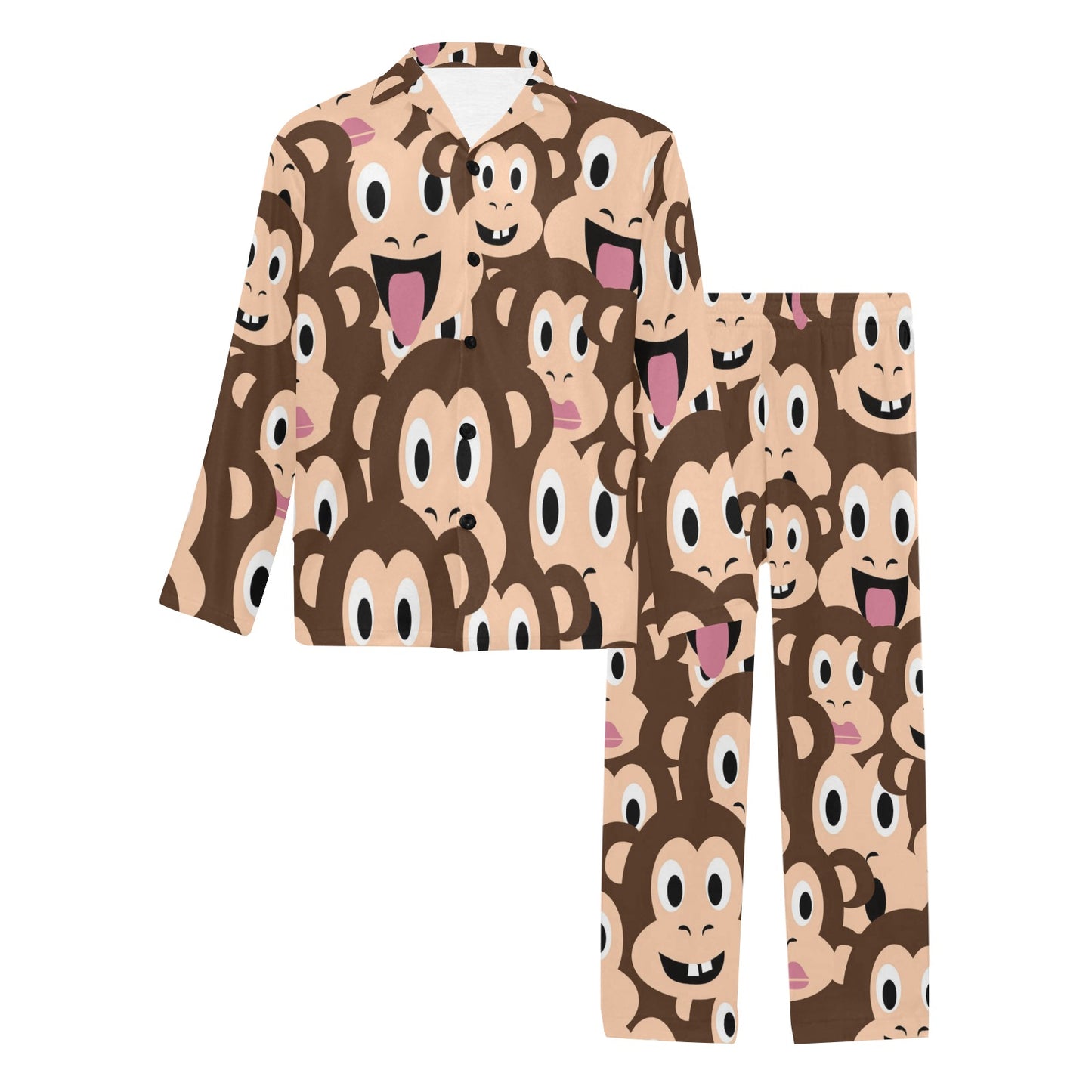 Emoji Monkey Print Pattern Men's Long Pajama Set