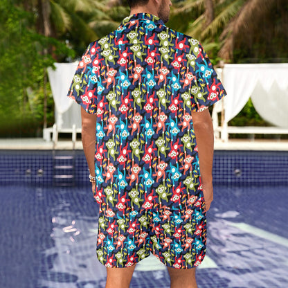 Monkey Colorful Design Themed Print Men's Beach Shirt and Shorts Set