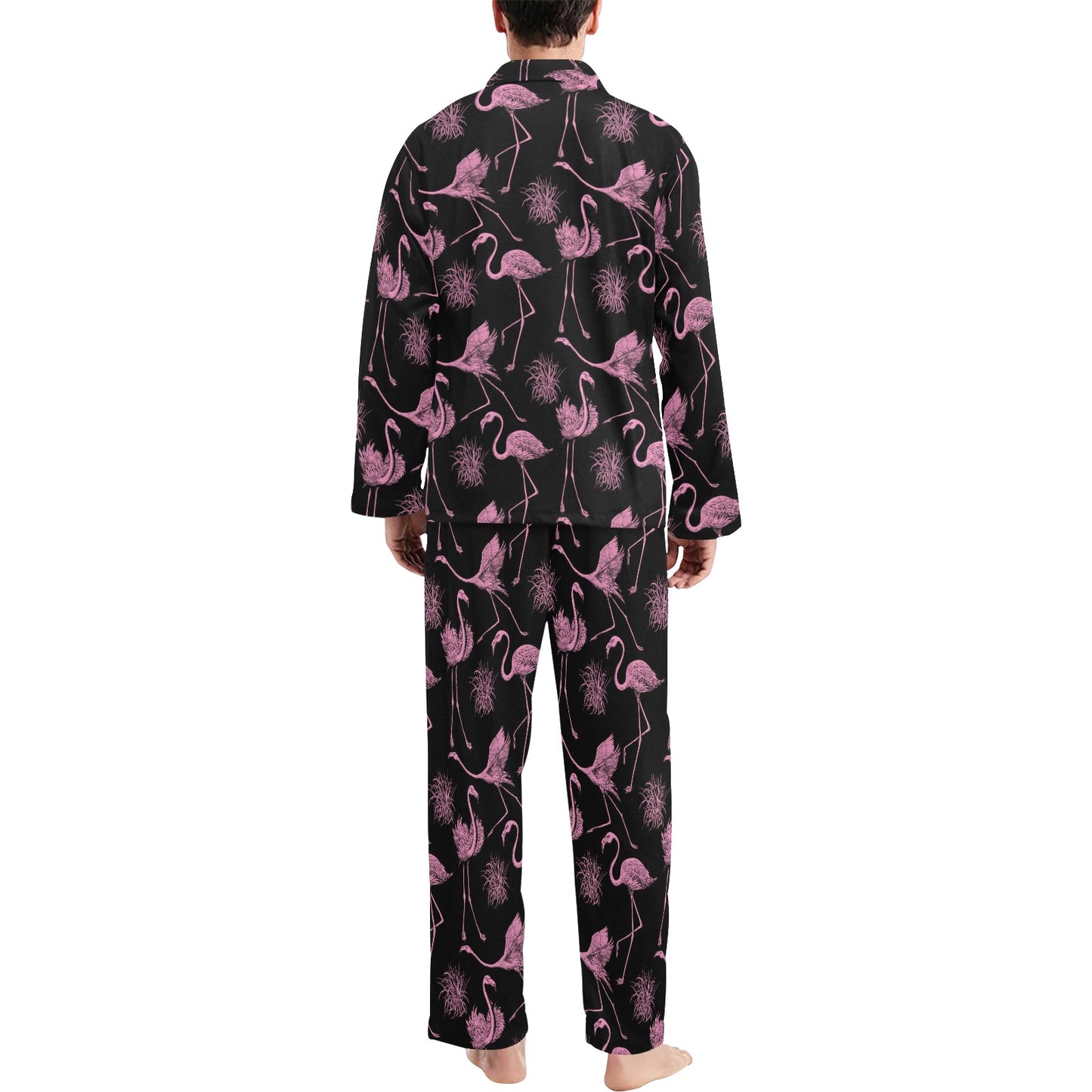 Flamingo Pink Print Pattern Men's Long Pajama Set