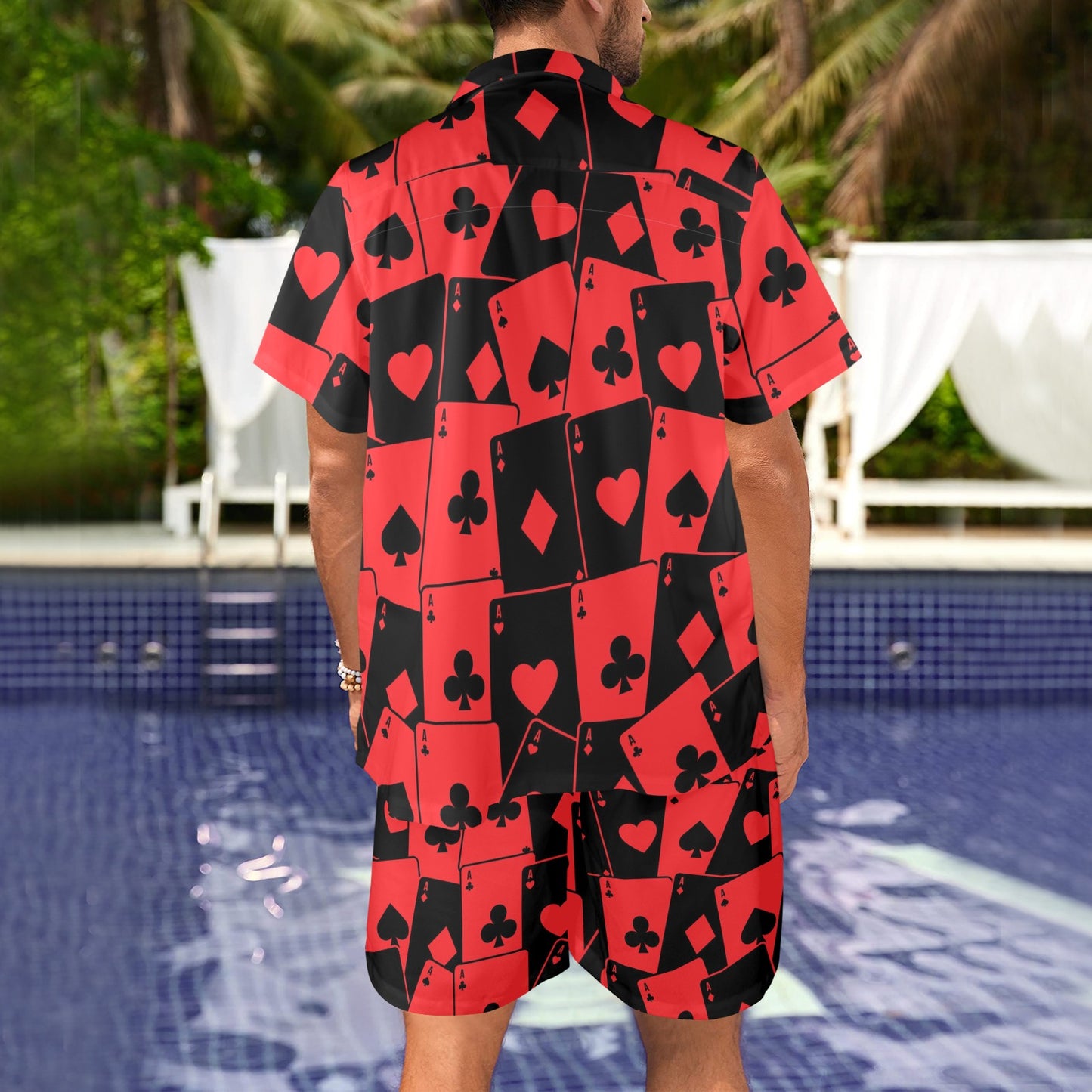 Poker Cards Pattern Print Design A01 Men's Beach Shirt and Shorts Set