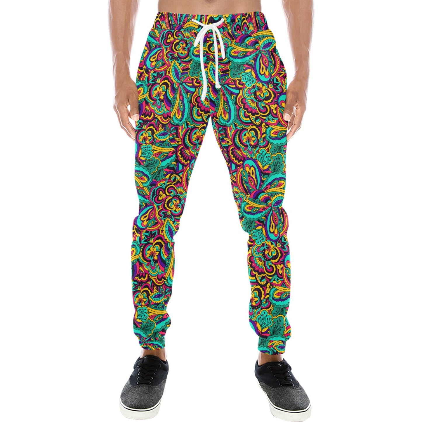 Psychedelic Trippy Floral Design Men's Sweatpants