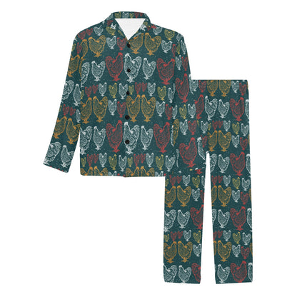 Rooster Hand Draw Design Men's Long Pajama Set