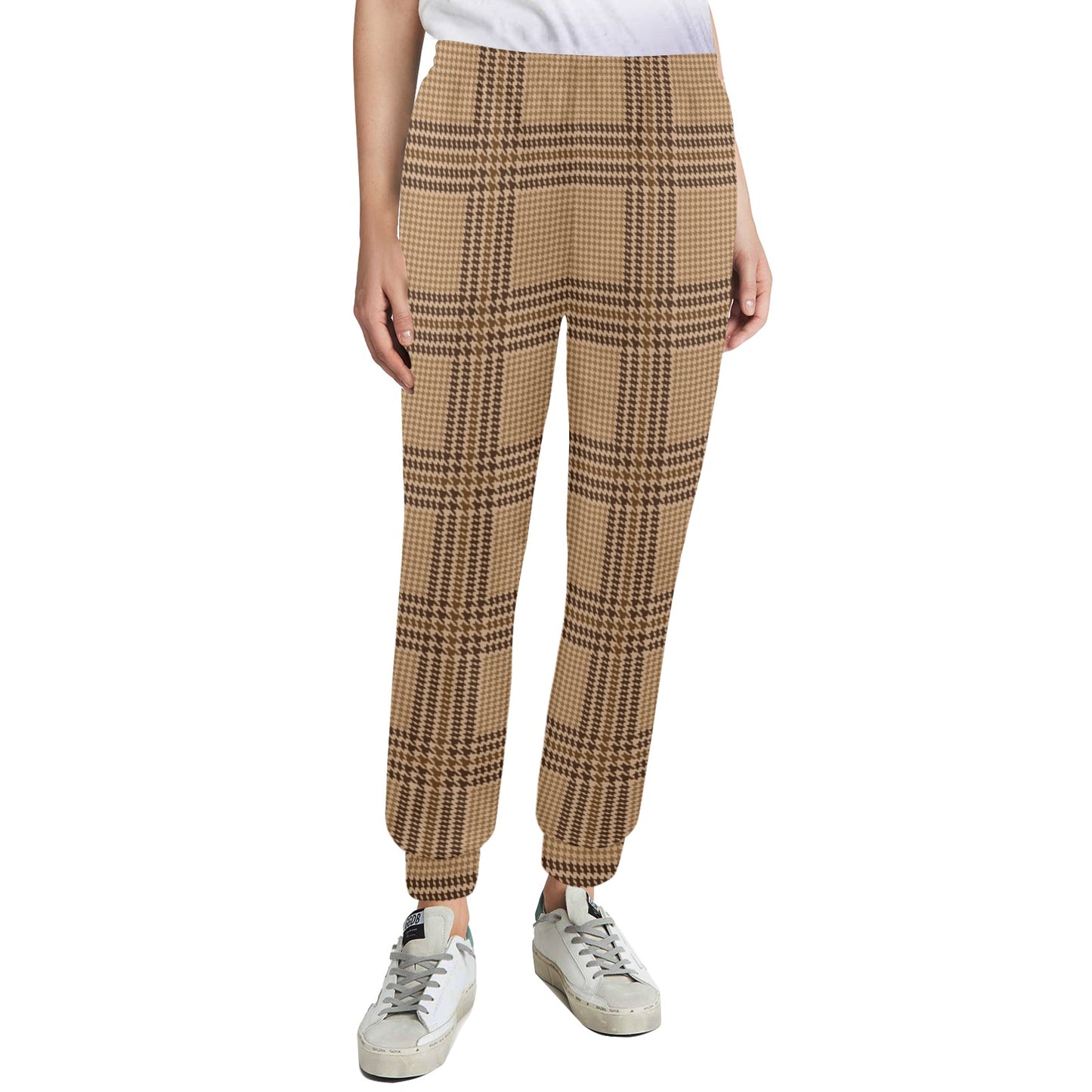 Houndstooth Brown Pattern Print Design 04 Women's Casual Track Pants