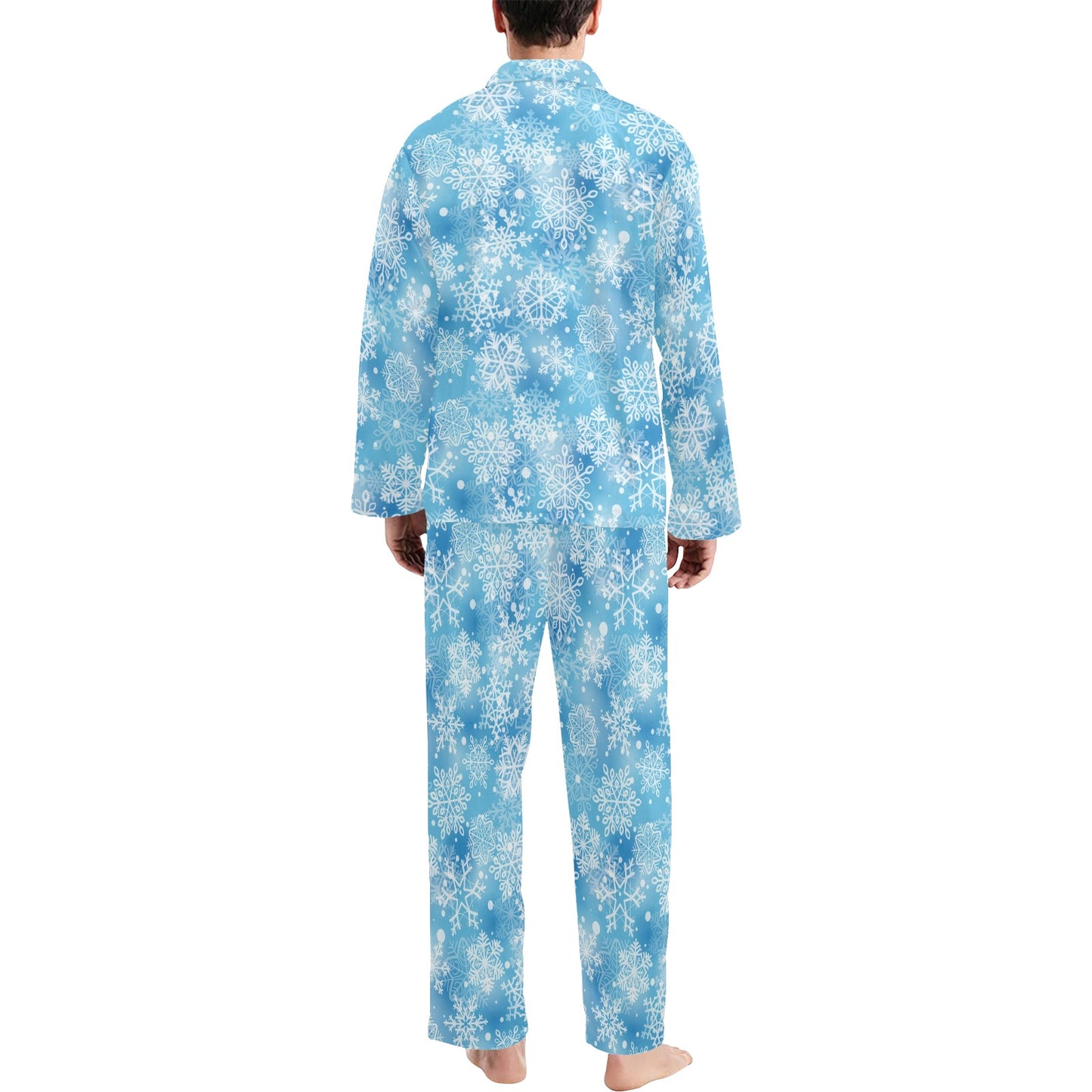 Snowflake Blue Print Design LKS301 Men's Long Pajama Set