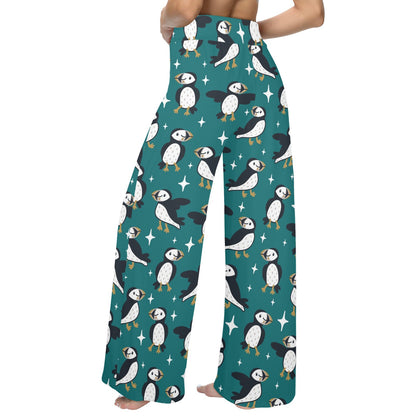 Puffin Pattern Print Design A05 Women's Wide Leg Lounge Pants