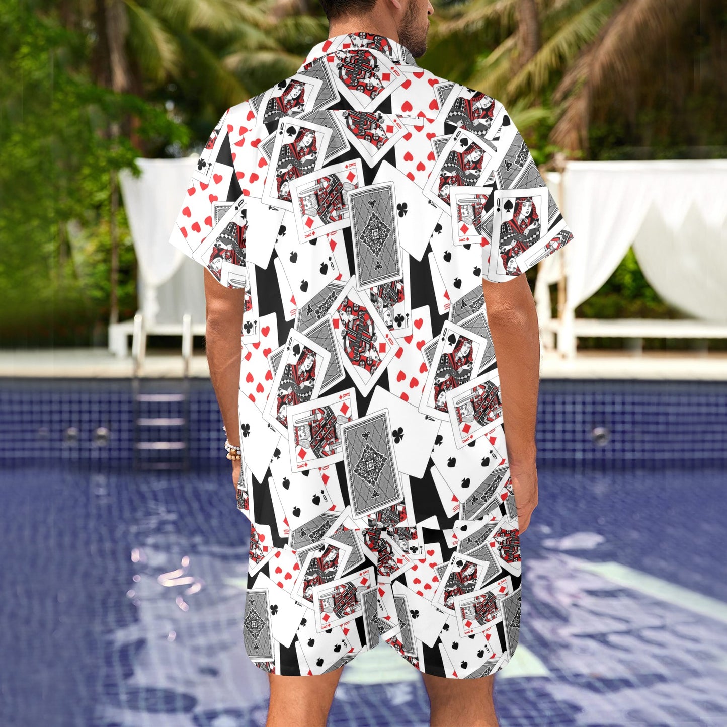 Poker Cards Pattern Print Design A04 Men's Beach Shirt and Shorts Set