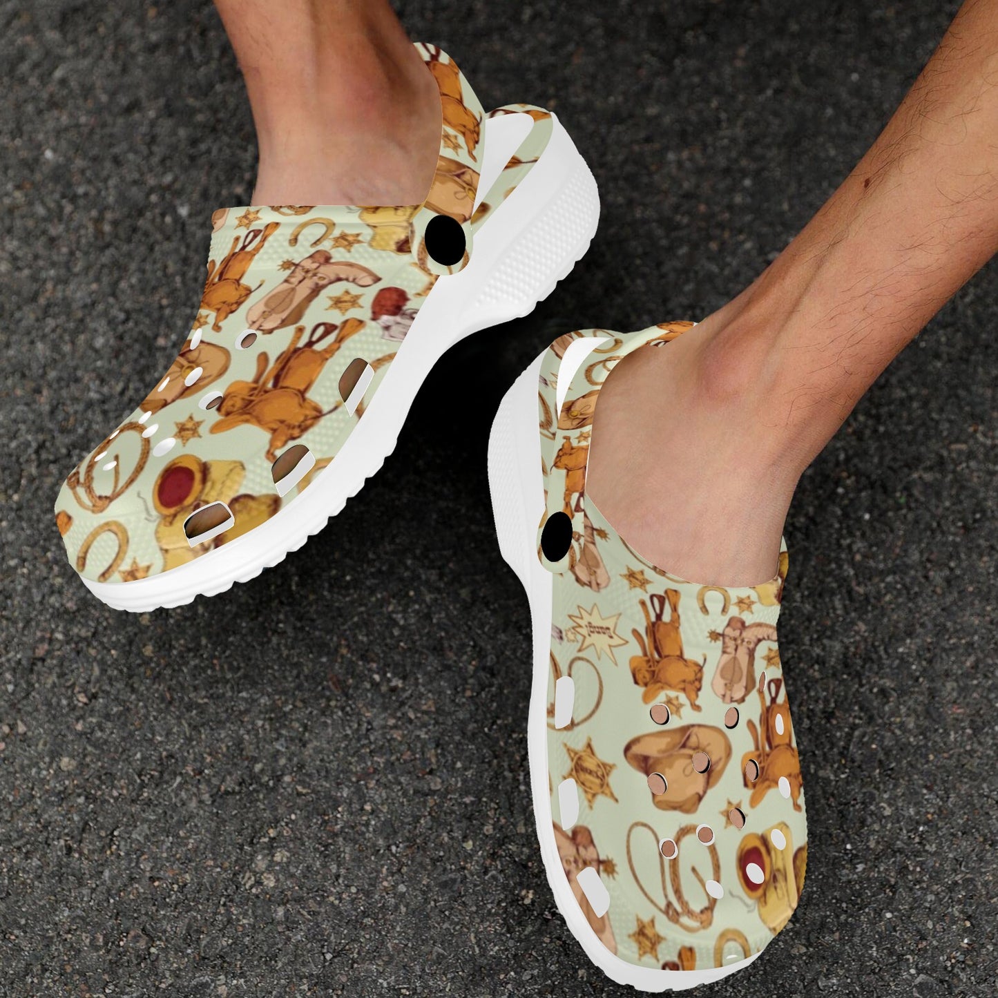 Western Cowboy Design Pattern Unisex Clogs Shoes