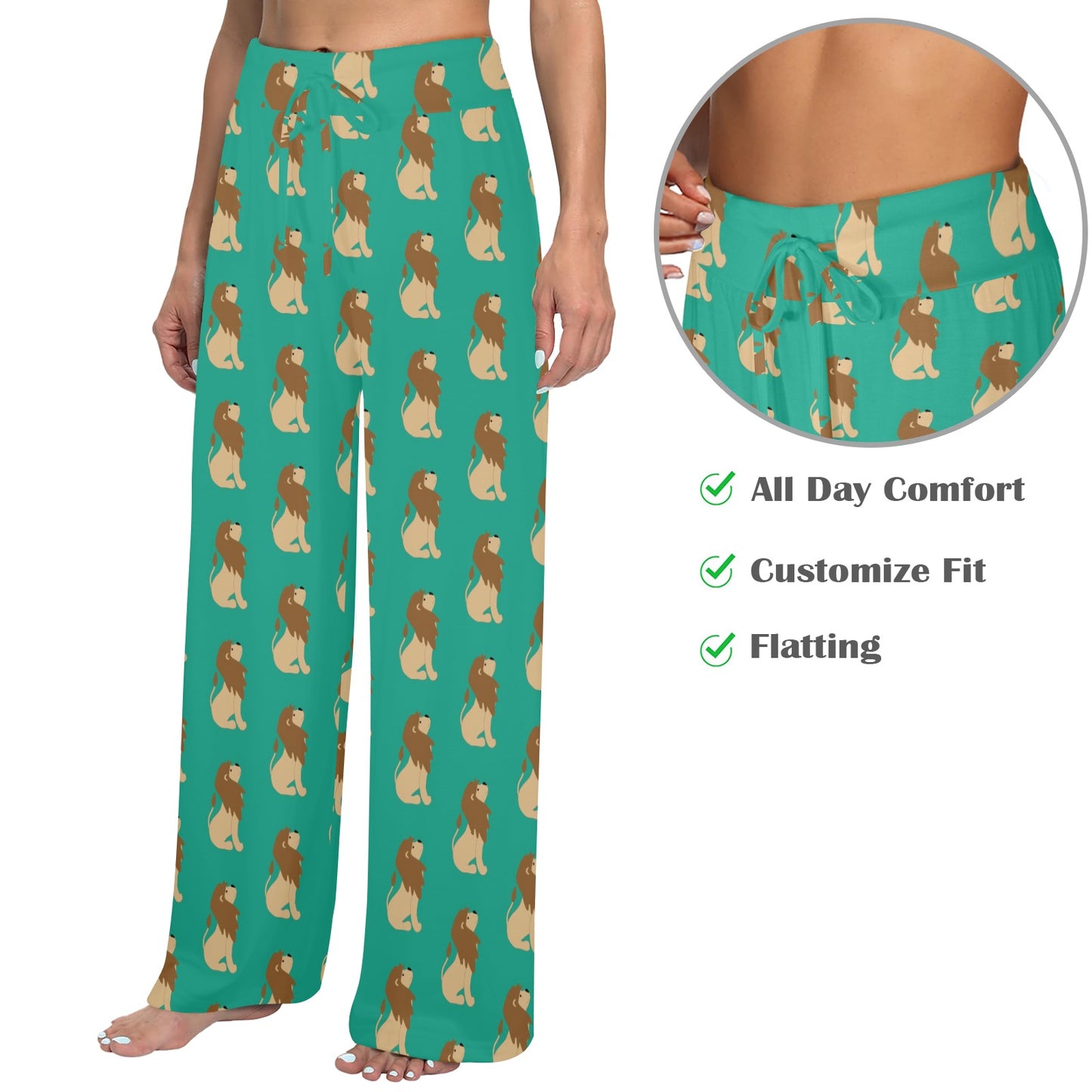 Lion Pattern Print Design 02 Women's Wide Leg Lounge Pants