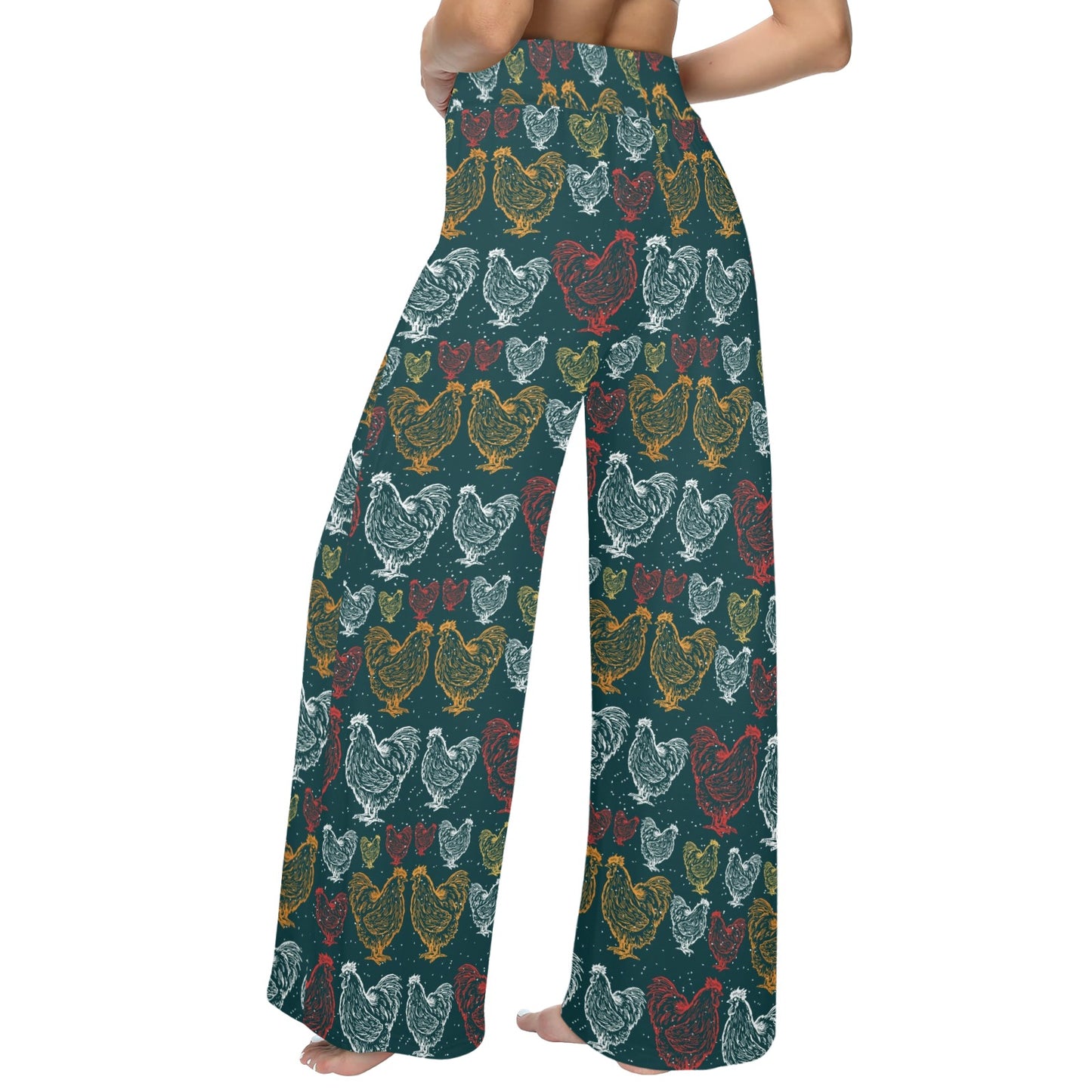 Rooster Hand Draw Design Women's Wide Leg Lounge Pants