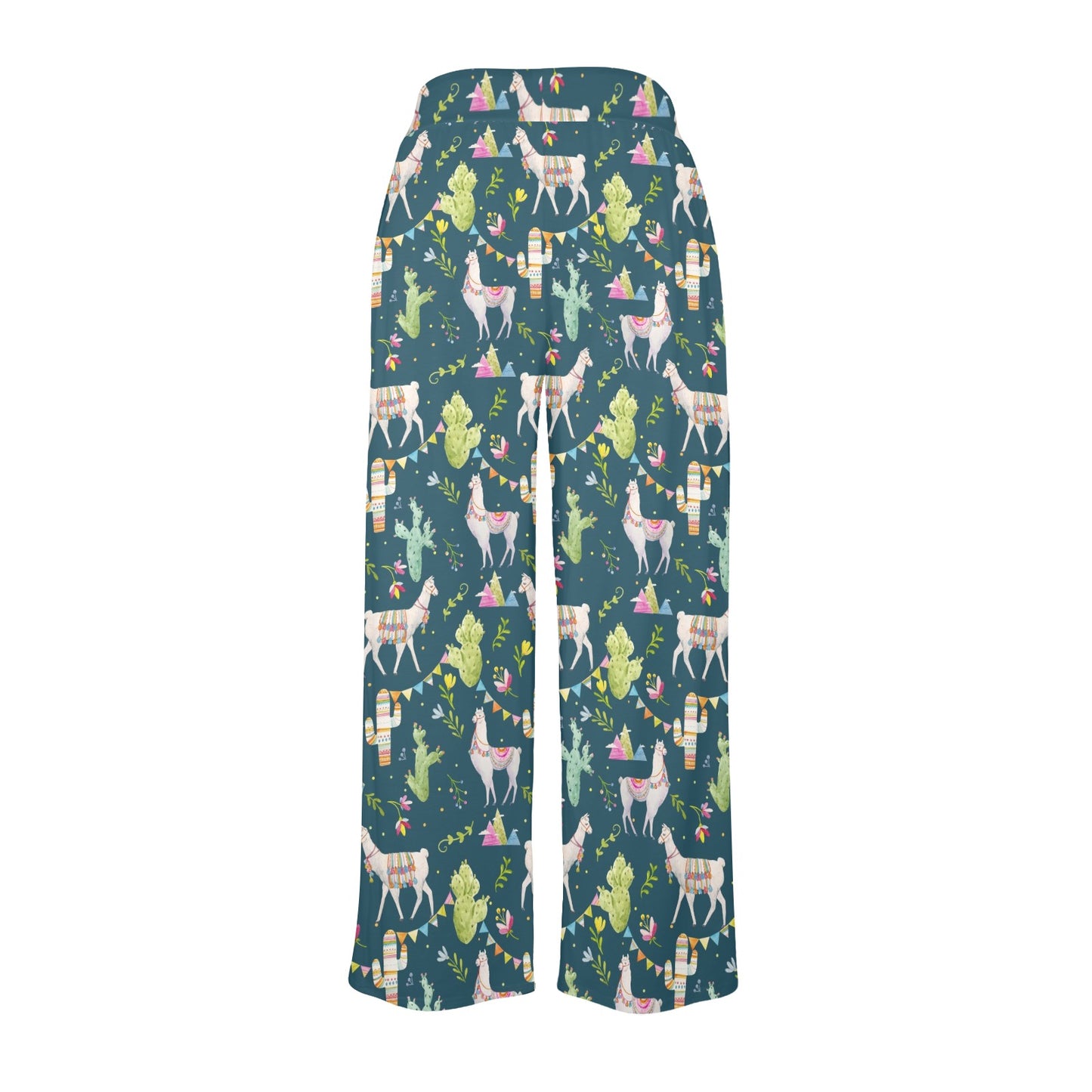 Llama with Cactus Design Print Women's Wide Leg Lounge Pants