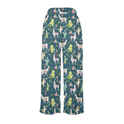 Llama with Cactus Design Print Women's Wide Leg Lounge Pants