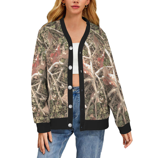Camouflage Realistic Tree Authumn Print Women's Cardigan