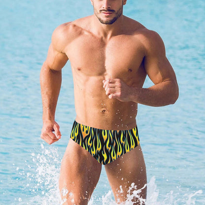 Flame Fire Yellow Pattern Men's Swimming Briefs