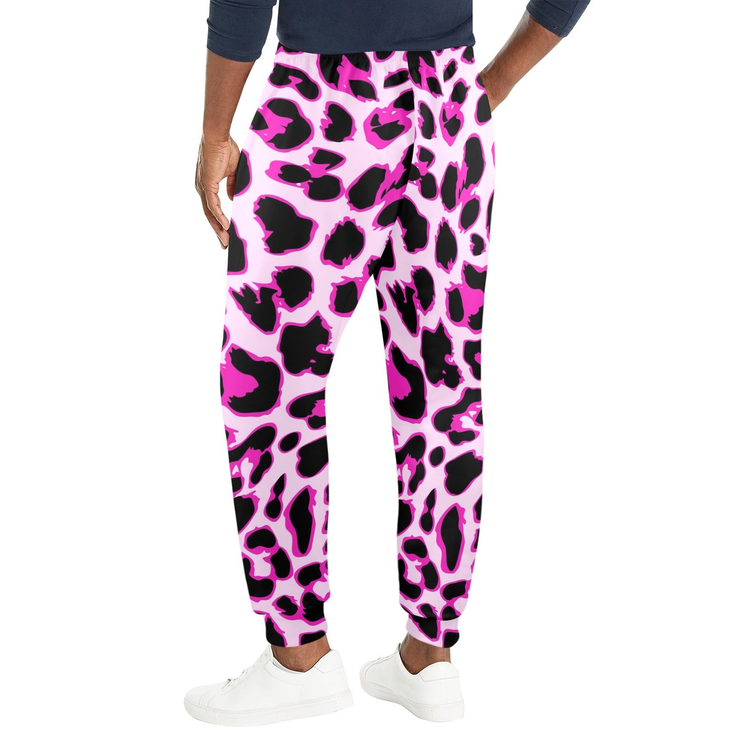 Pink Leopard Print Men's Casual Track Pants
