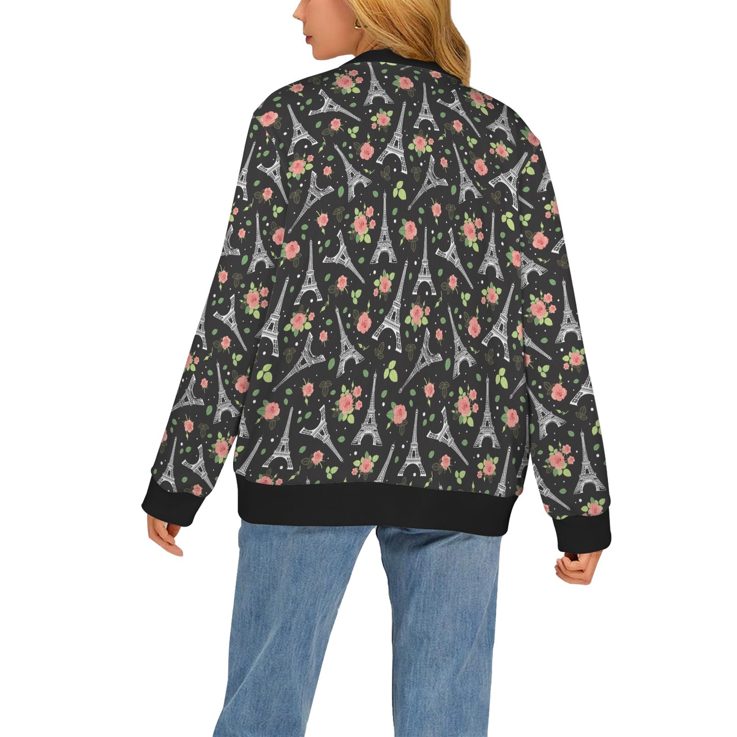 Eiffel Tower Rose Print Women's Cardigan