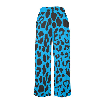 Cheetah Blue Print Pattern Women's Wide Leg Lounge Pants
