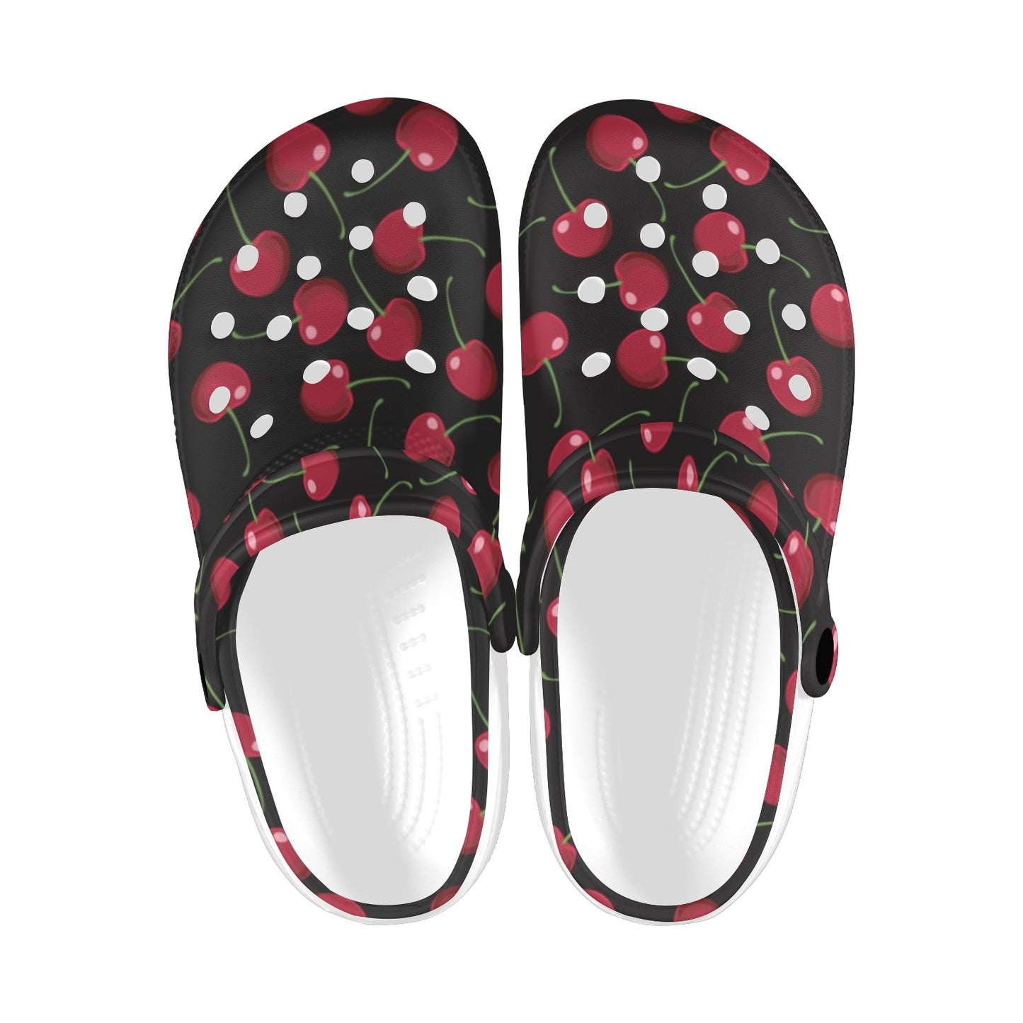 Cherry Black Background Unisex Clogs Shoes