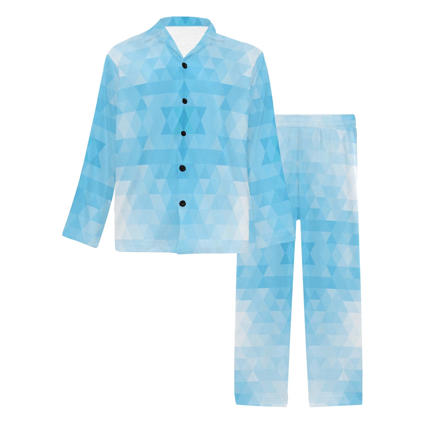 Geometric Blue Pattern Print Design 01 Men's Long Pajama Set