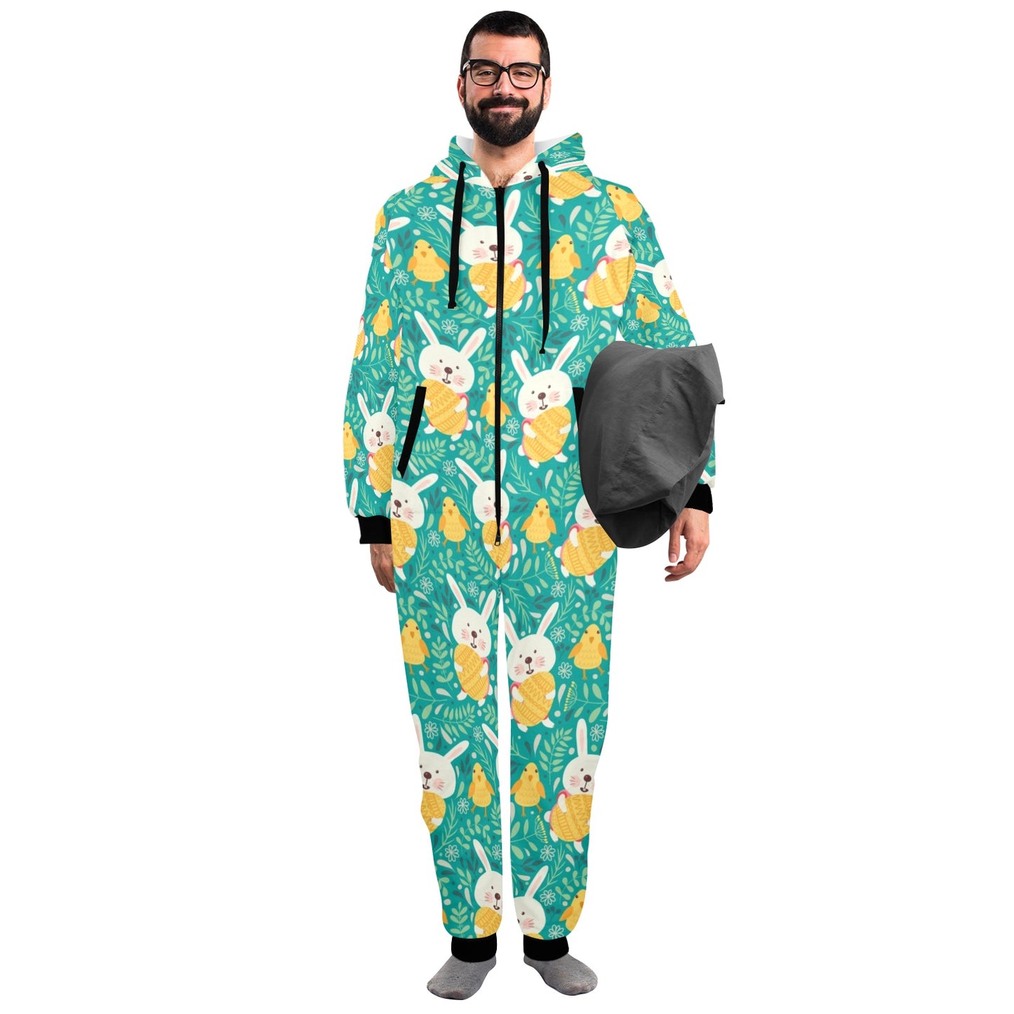 Easter Eggs Pattern Print Design RB02 Hooded Fleece Onesie Pajama Jumpsuit