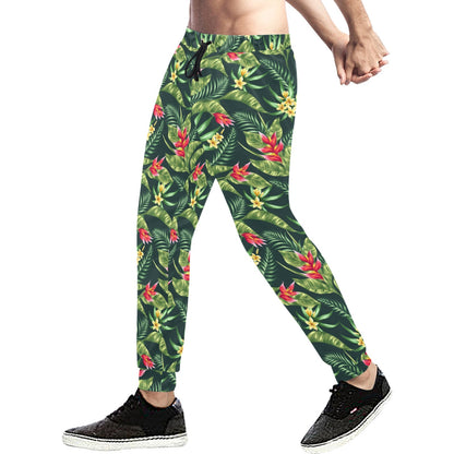 Tropical Folower Red Heliconia Print Men's Sweatpants