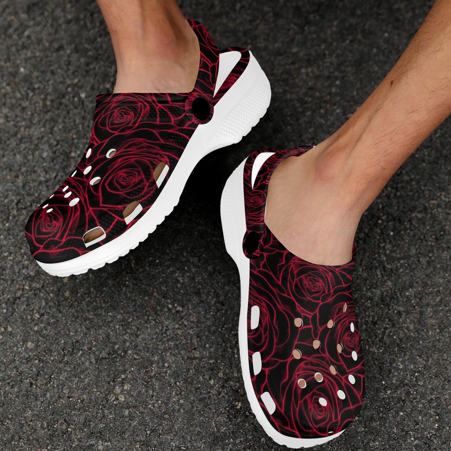 Red Rose Design Print Unisex Clogs Shoes