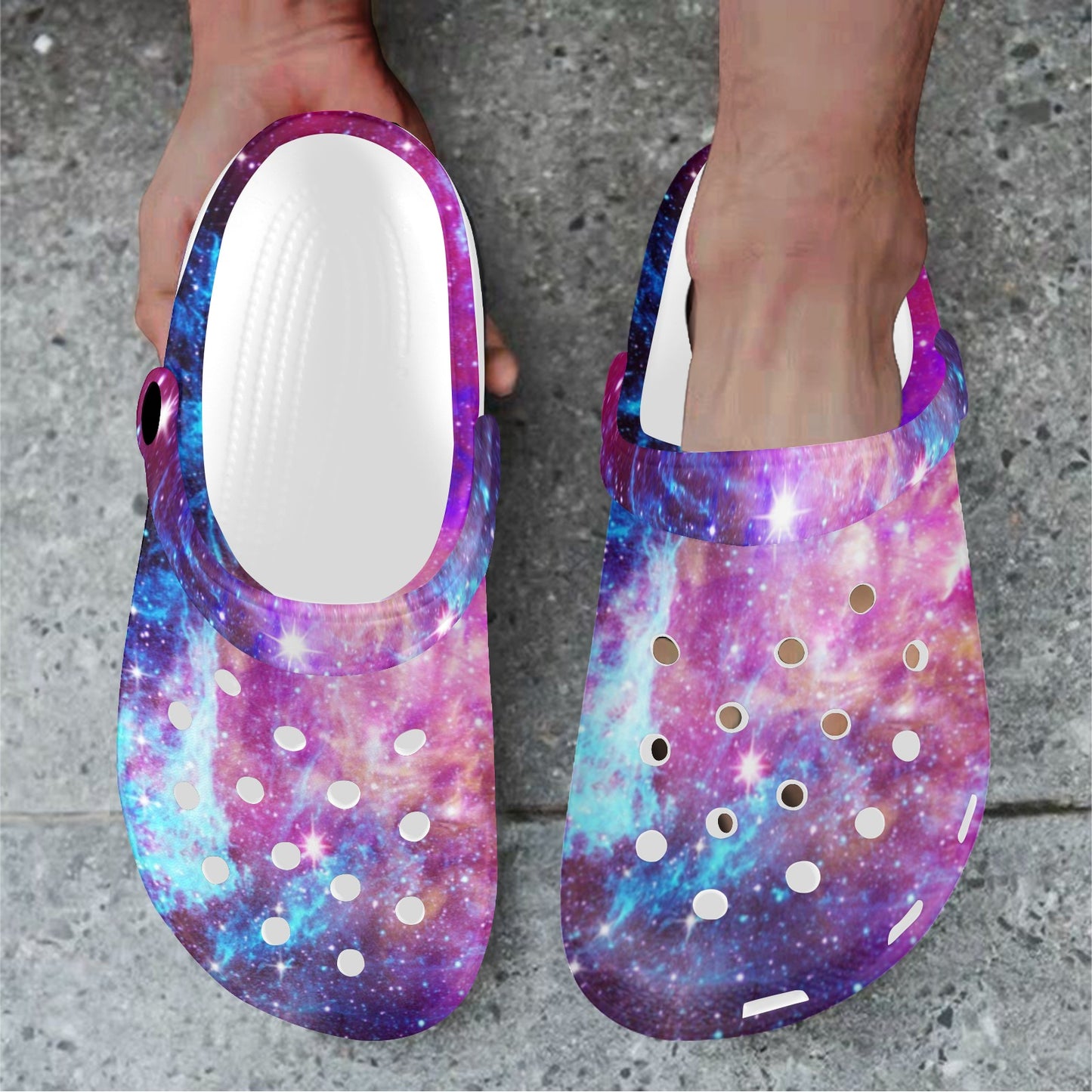 Galaxy Night Purple Space Print Unisex Clogs Shoes