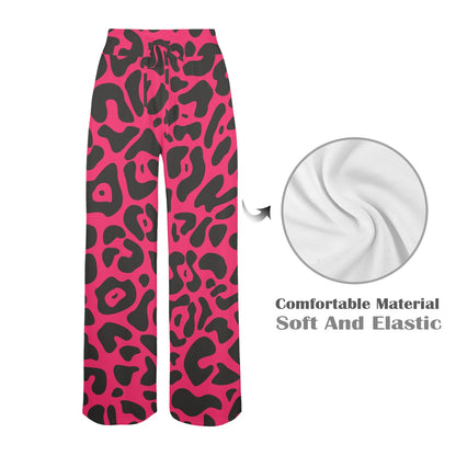 Cheetah Pink Print Pattern Women's Wide Leg Lounge Pants