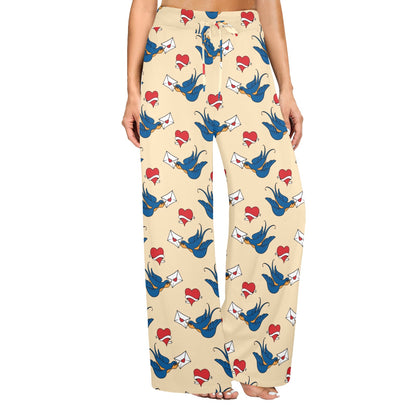 Swallow Bird Pattern Print Design 05 Women's Wide Leg Lounge Pants