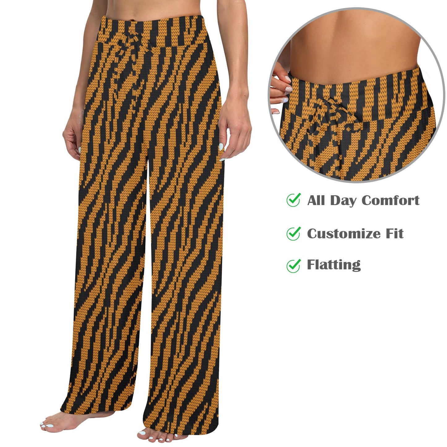 Tiger Knit Skin Zip Up Hoodie Women's Wide Leg Lounge Pants